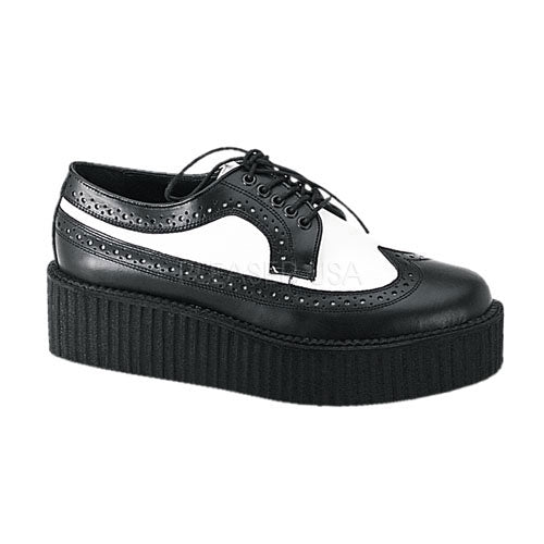 Demoniacult CRE408 Black-White Leather Sexy Shoes Discontinued Sale Stock