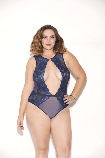 GL35065X GLITTER Glitter Two Toned No Cup Lace Teddy Navy