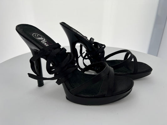 VOGUE-39 Pleaser Blk Satin/Blk High Heel Alternative Footwear Discontinued Sale Stock