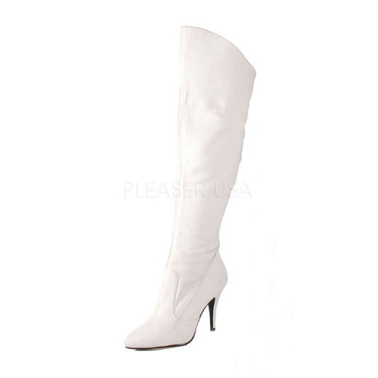 Pleaser VAN2013 White Leather Thigh High Length Boots Discontinued Sale Stock