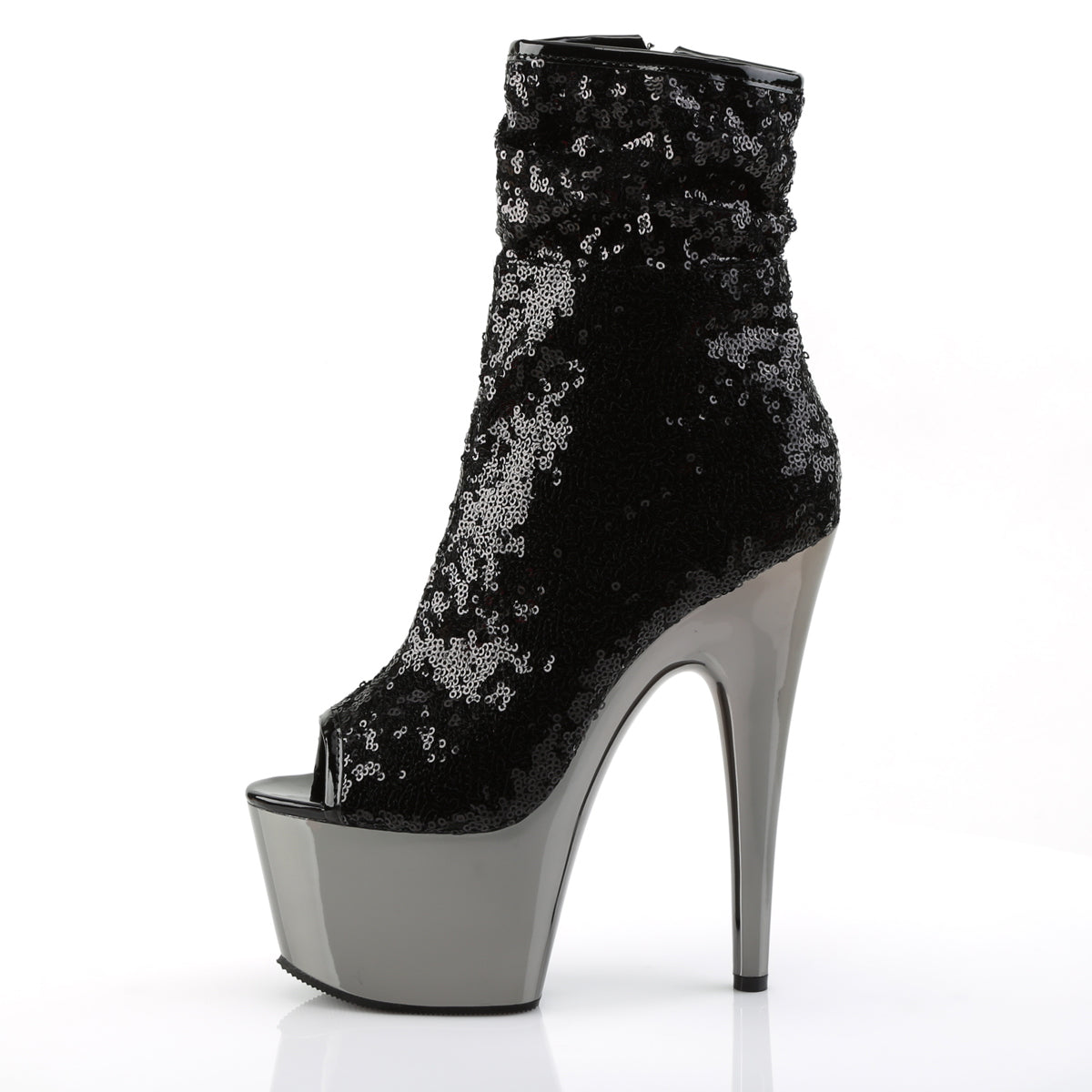 ADORE-1008SQ 7" Black Sequin Pole Dance Platform Ankle Boots-Pleaser- Sexy Shoes Pole Dance Heels