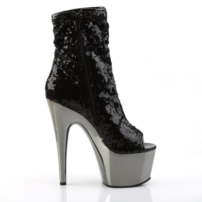 ADORE-1008SQ 7" Black Sequin Pole Dance Platform Ankle Boots-Pleaser- Sexy Shoes Fetish Heels