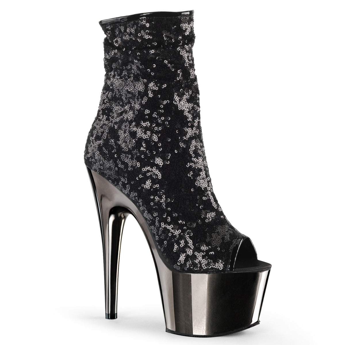 ADORE-1008SQ 7" Black Sequin Pole Dance Platform Ankle Boots-Pleaser- Sexy Shoes