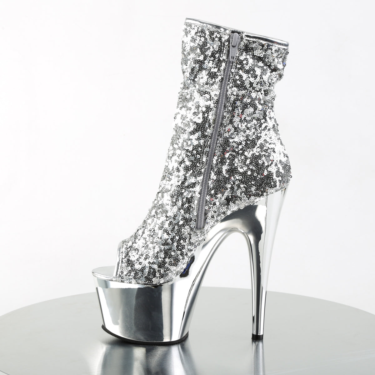 ADORE-1008SQ 7" Heel Silver Sequins Pole Dancing Ankle Boots-Pleaser- Sexy Shoes Pole Dance Heels