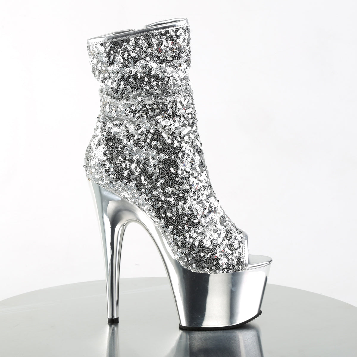 ADORE-1008SQ 7" Heel Silver Sequins Pole Dancing Ankle Boots-Pleaser- Sexy Shoes Fetish Heels