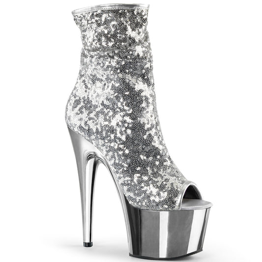 ADORE-1008SQ 7" Heel Silver Sequins Pole Dancing Ankle Boots-Pleaser- Sexy Shoes