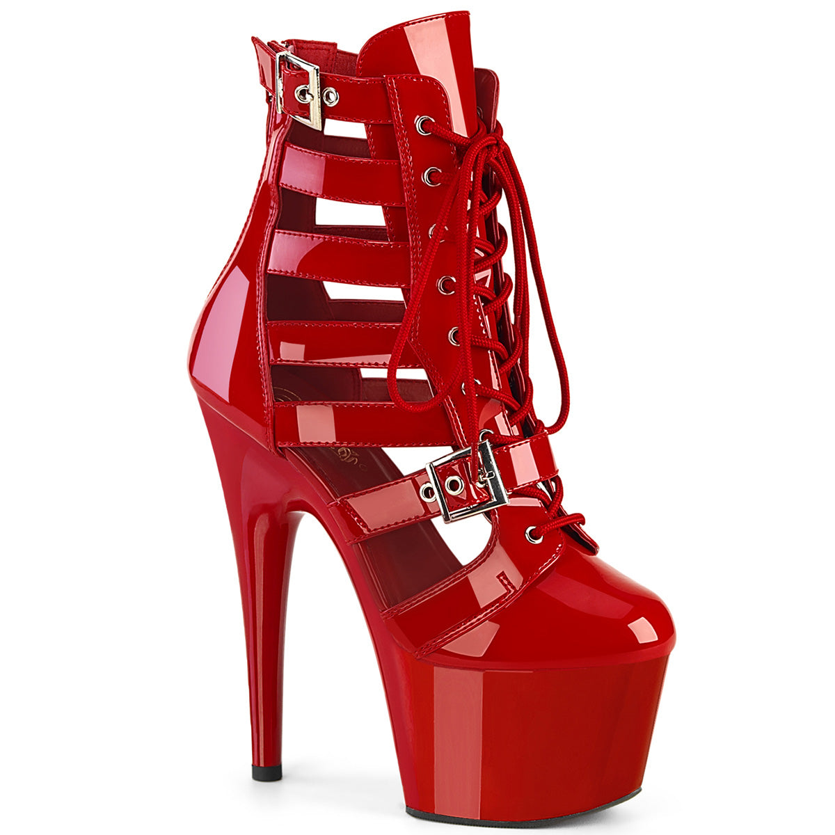 ADORE-1013MST Pleaser Red Patent Lace Up Strappy Ankle Boots
