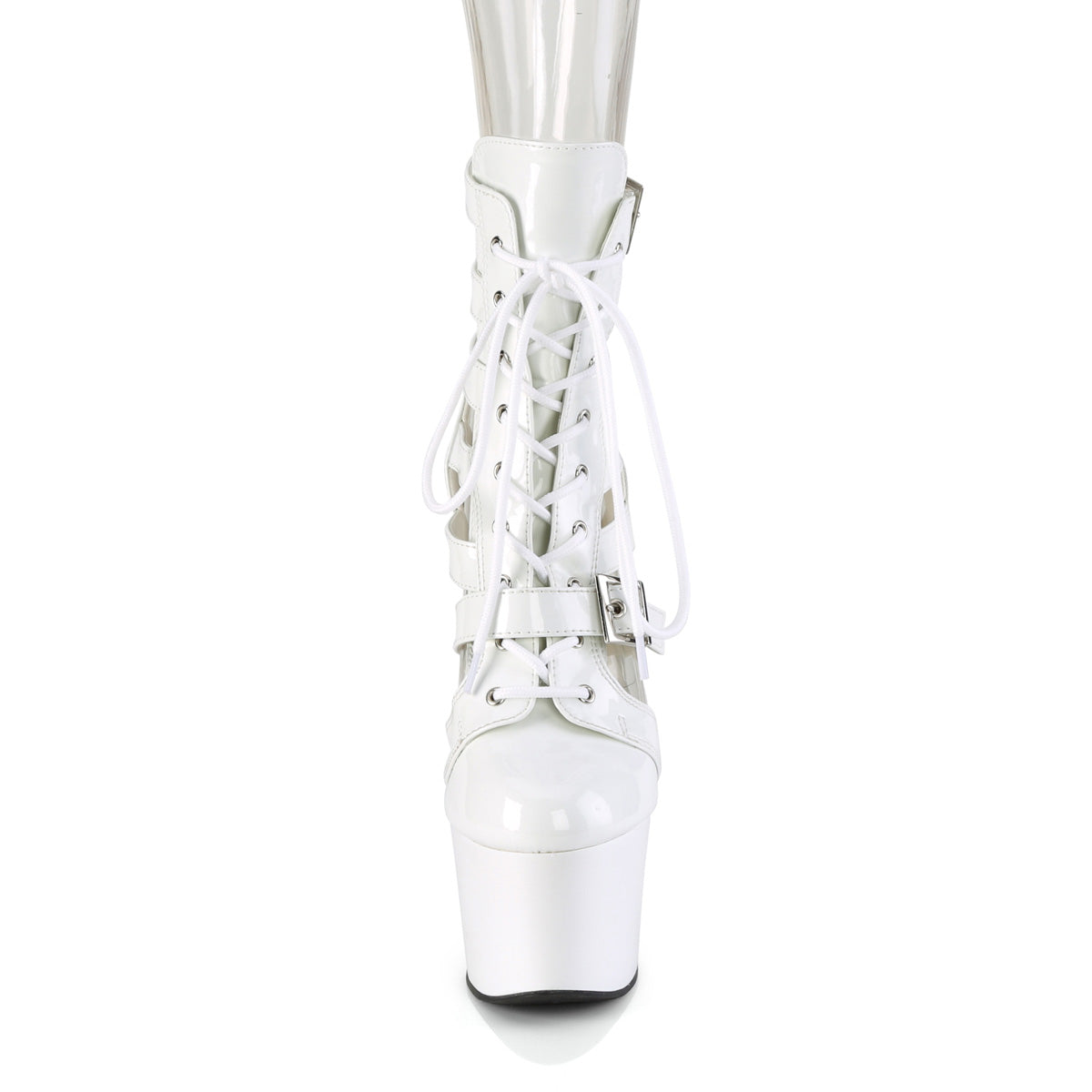 ADORE-1013MST Pleaser White Patent Lace Up Platform Ankle Boots