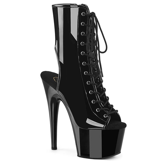ADORE-1016 Pleaser Black Patent Open Toe Ankle Boots