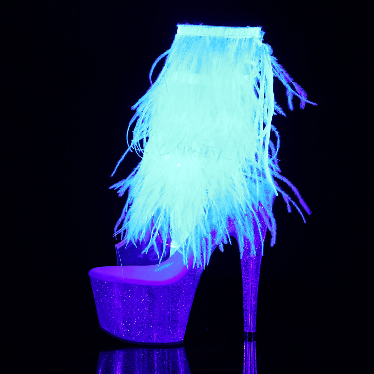 ADORE-1017MFF 7Inch Clear White Marabou Strippers Ankle Boot-Pleaser- Sexy Shoes Pole Dance Heels