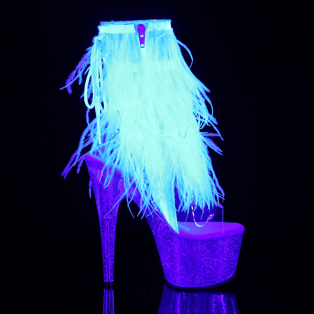 ADORE-1017MFF 7Inch Clear White Marabou Strippers Ankle Boot-Pleaser- Sexy Shoes Fetish Heels
