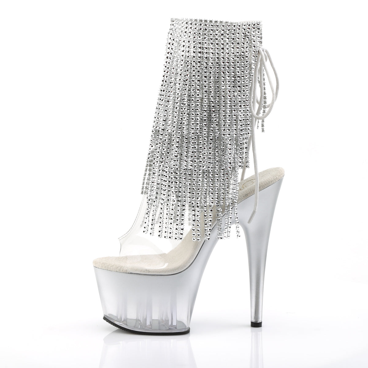 adore 1017rsft pleaser kinky bling boots 7 inch heel with platforms open toe back ankle boots silver high heels