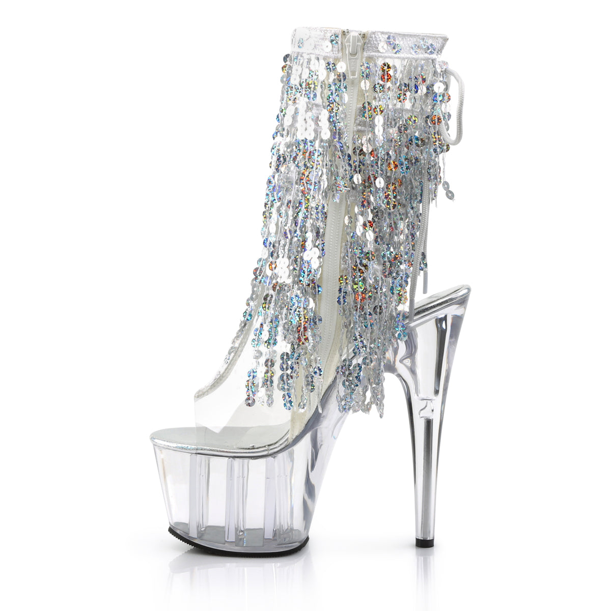ADORE-1017SQF 7" Heel Clear Silver Pole Dancing Ankle Boots-Pleaser- Sexy Shoes Pole Dance Heels