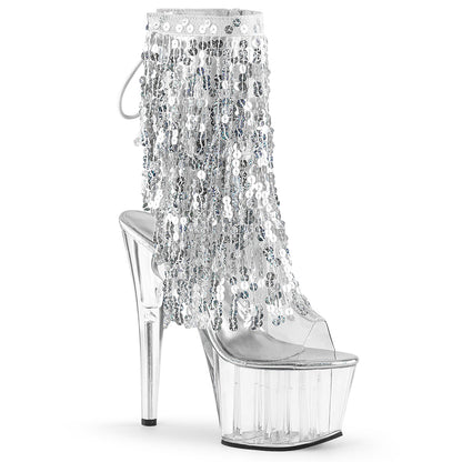 Adore-1017SQf 7 "Heel Clear Silver Pole Dancing Boots glezna