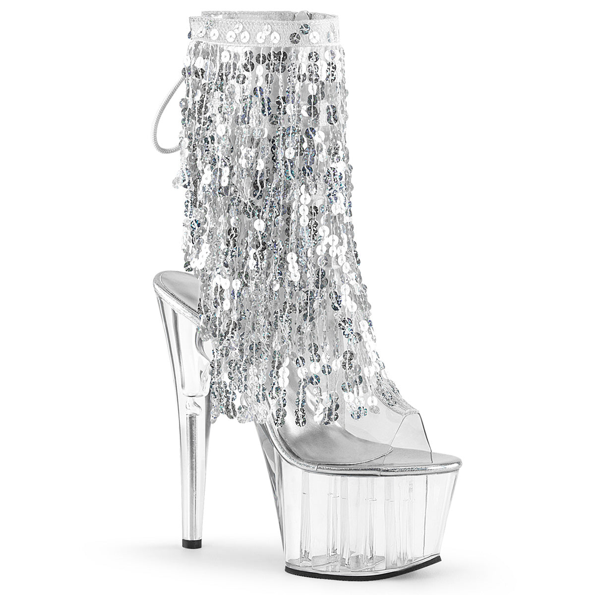 ADORE-1017SQF 7" Heel Clear Silver Pole Dancing Ankle Boots-Pleaser- Sexy Shoes