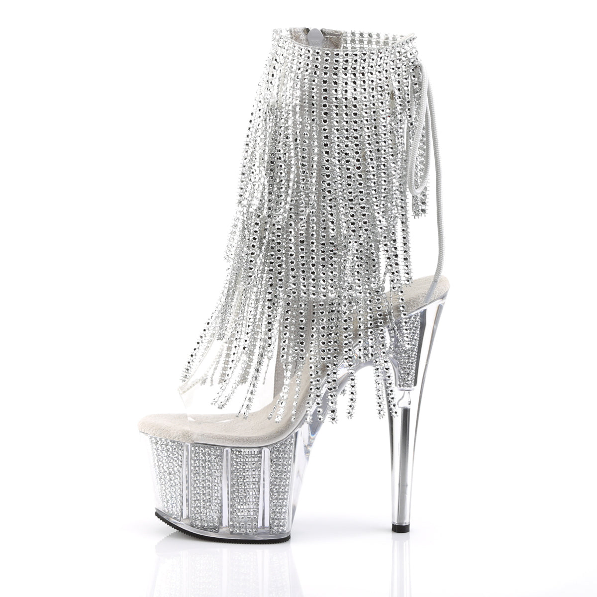 ADORE-1017SRS 7" Heel Clear and Silver Strippers Ankle Boots-Pleaser- Sexy Shoes Pole Dance Heels