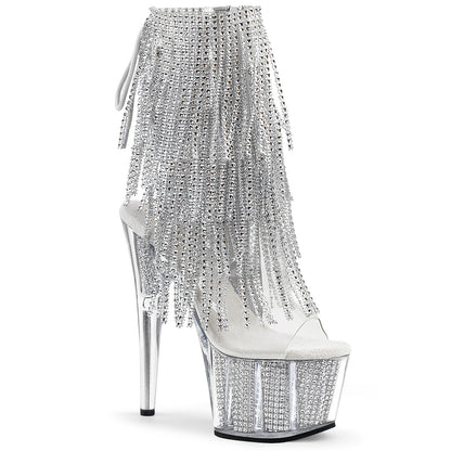 ADORE-1017SRS Pleaser 7" Heel Silver Bling Tassel Strippers Ankle Boots