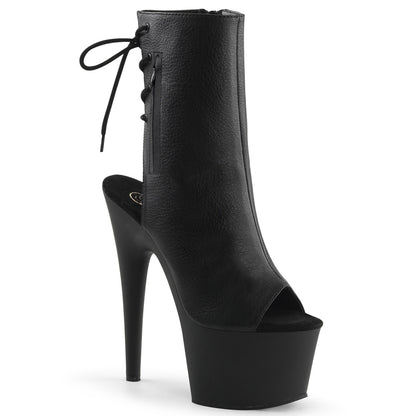 ADORE-1018 Pleasers 7 Inch Heel Black Strippers Open Toe Ankle Boots