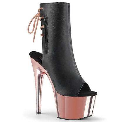 ADORE-1018 Pleasers 7 Inch Heel Black Pole Dancing Rose Gold Platform Ankle Boots