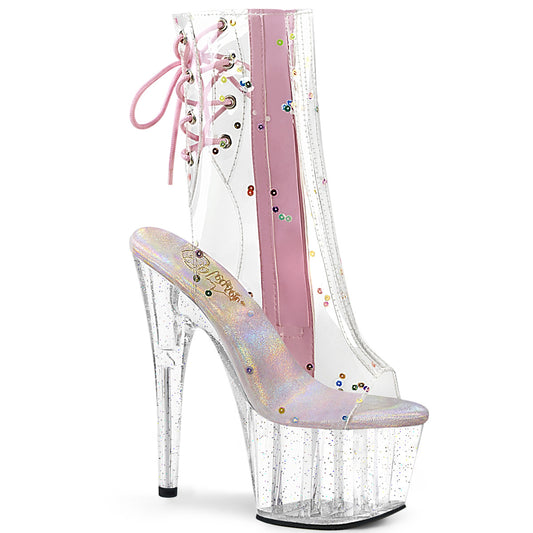 ADORE-1018C-2 Pleaser Clear Upen Toe Glitter Platform Ankle Boots