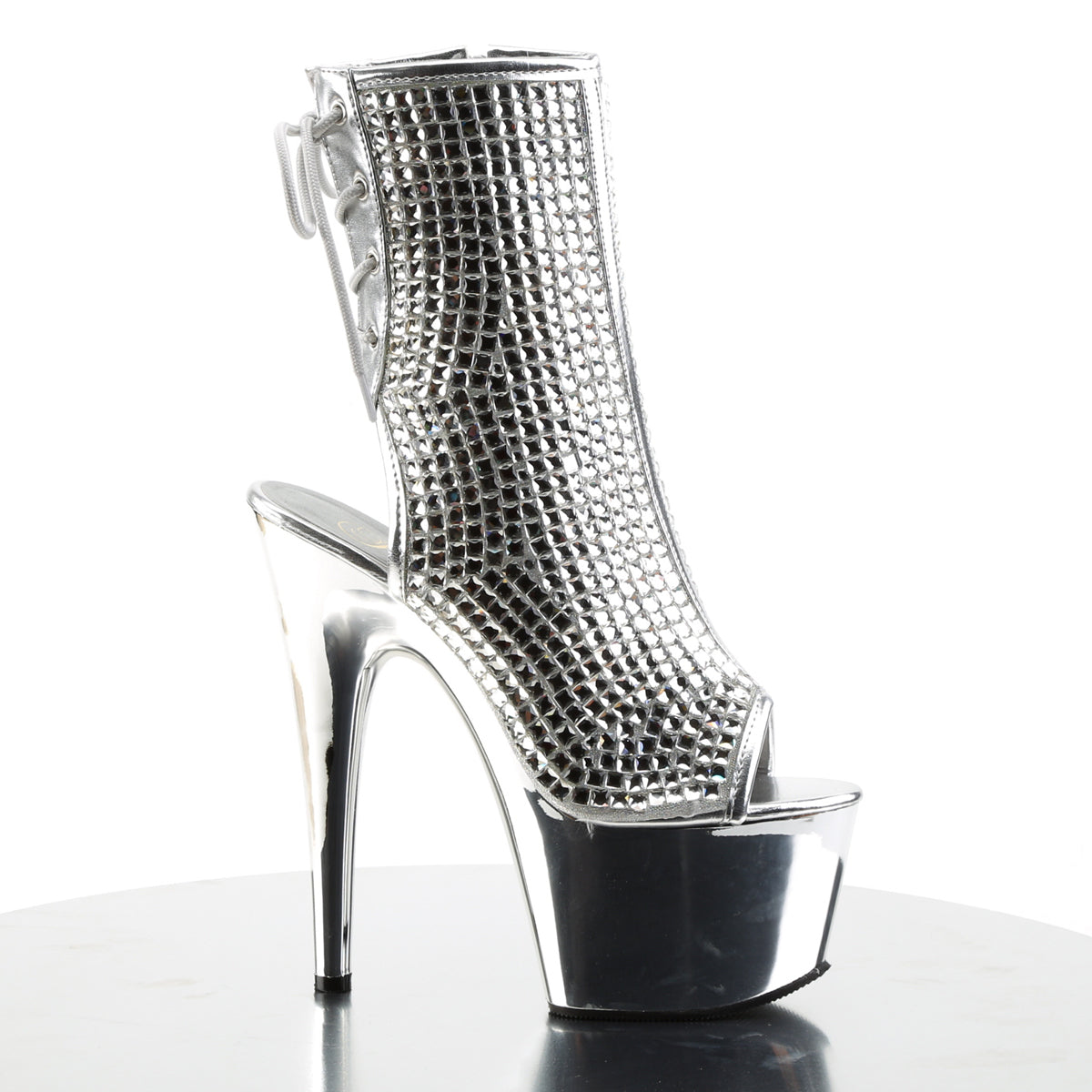ADORE-1018DCS Pleasers 7" Heel Silver Strippers Ankle Boots-Pleaser- Sexy Shoes Fetish Heels