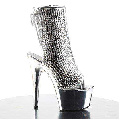 ADORE-1018DCS Pleasers 7" Heel Silver Strippers Ankle Boots-Pleaser- Sexy Shoes Fetish Heels