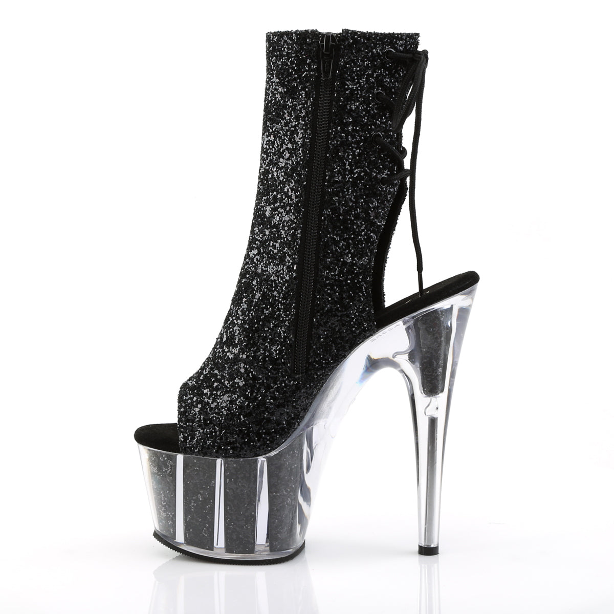 ADORE-1018G 7 Inch Heel Black Glitter Strippers Ankle Boots-Pleaser- Sexy Shoes Pole Dance Heels