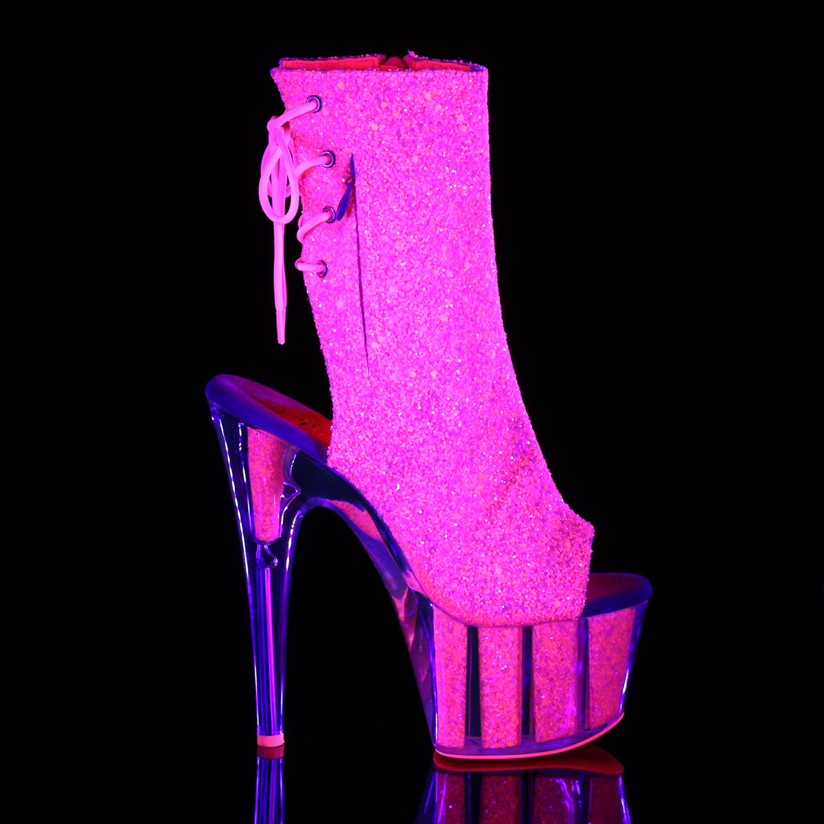 ADORE-1018G 7" Heel Neon Pink Glitter Strippers Ankle Boots-Pleaser- Sexy Shoes Fetish Heels