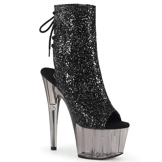 ADORE-1018GT 7 Inch Heel Black Glitter Strippers Ankle Boots-Pleaser- Sexy Shoes
