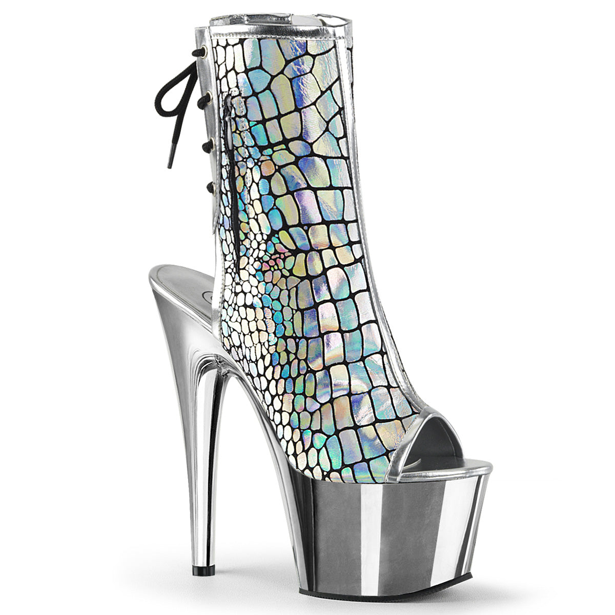ADORE-1018HG Pleaser 7" Heel Silver Hologram Pole Dancing Ankle Boots