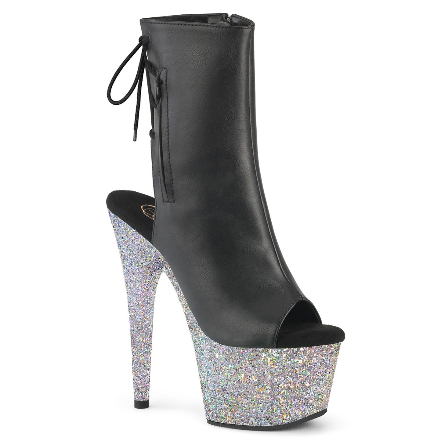 ADORE-1018LG Pleaser Black Exotic Dancing Silver Glitter Platform Ankle Boots