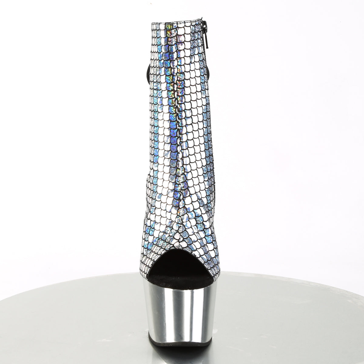 ADORE-1018MSC 7" Heel Silver Hologram Strippers Ankle Boots-Pleaser- Sexy Shoes Alternative Footwear