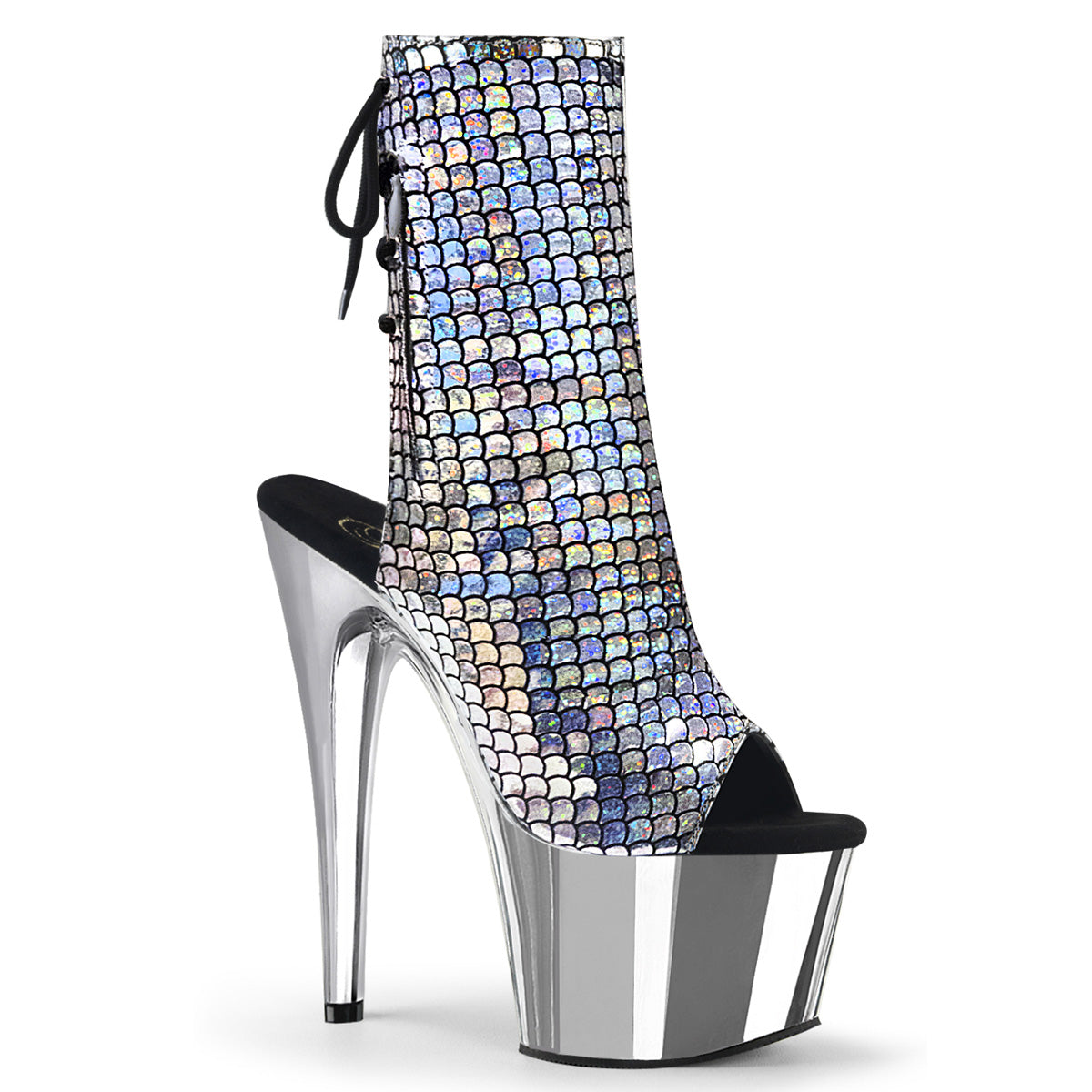 ADORE-1018MSC 7" Heel Silver Hologram Pole Dancing Ankle Boots