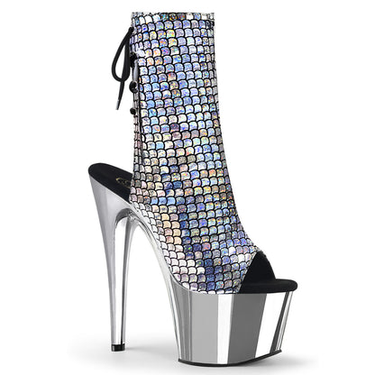 ADORE-1018MSC 7" Heel Silver Hologram Strippers Ankle Boots-Pleaser- Sexy Shoes