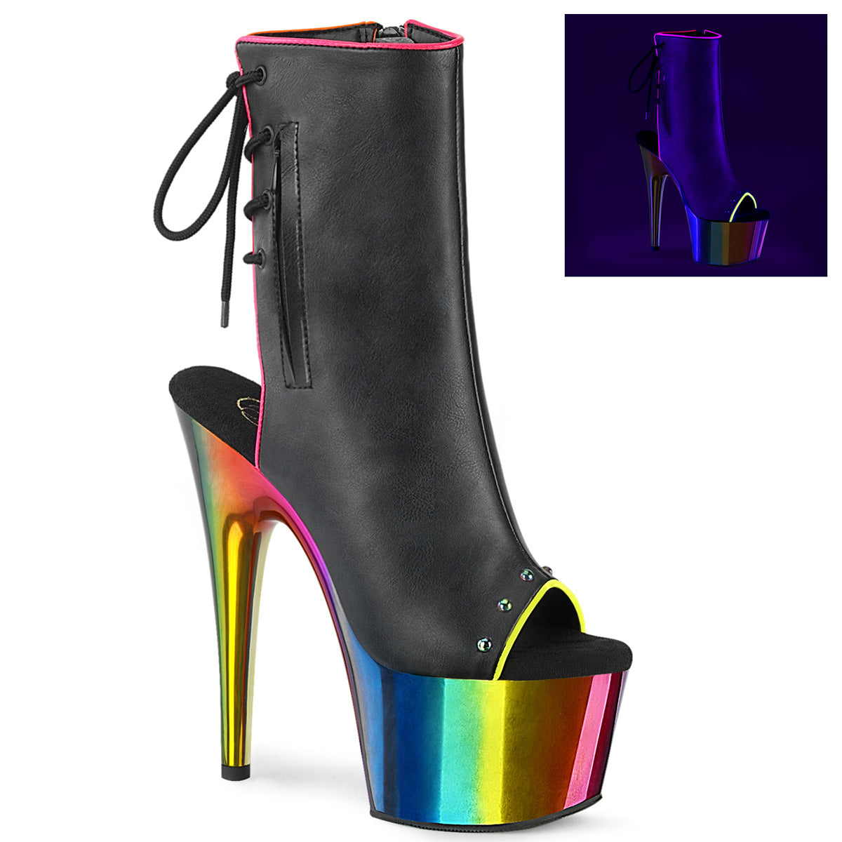 ADORE-1018RC-02 Pleasers Rainbow Chrome Exotic Dancing Ankle Boots
