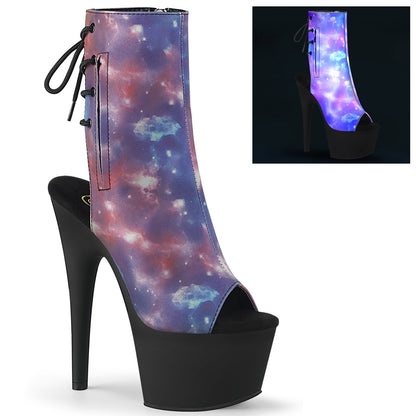 ADORE-1018REFL Pleasers 7" Heel Purple Galaxy Pole Dancing Ankle Boots