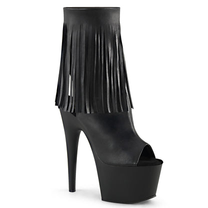 ADORE-1019 Pleasers 7" Heel Black Fringe Exotic Dancing Ankle Boots