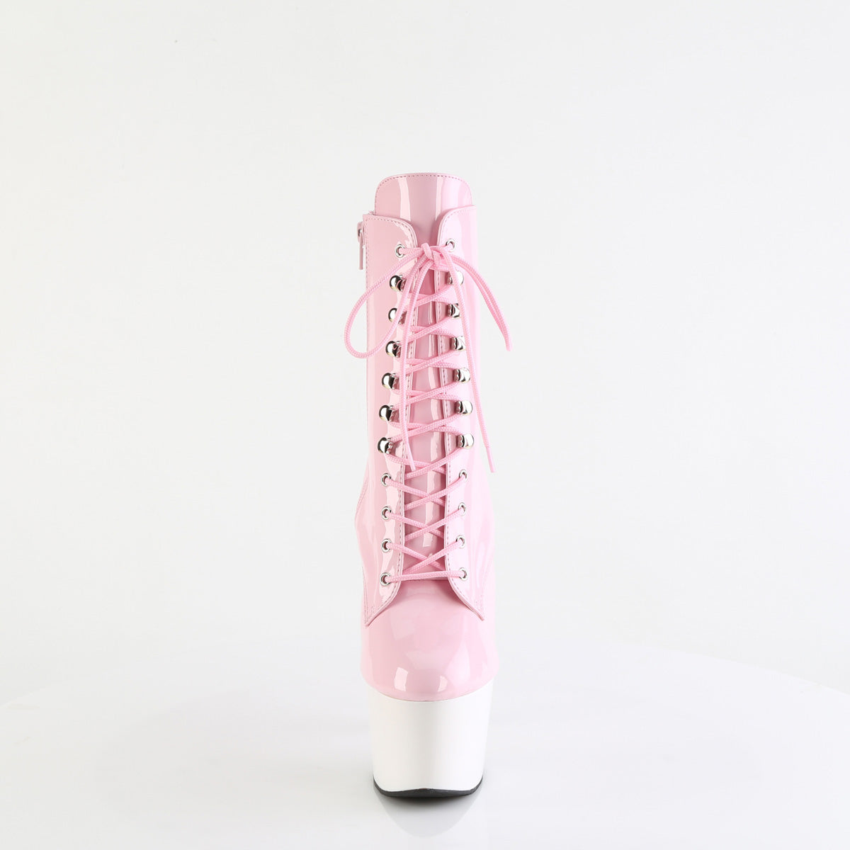 ADORE-1020 Pleaser Baby Pink Patent Pole Dancing White Platform Ankle Boots