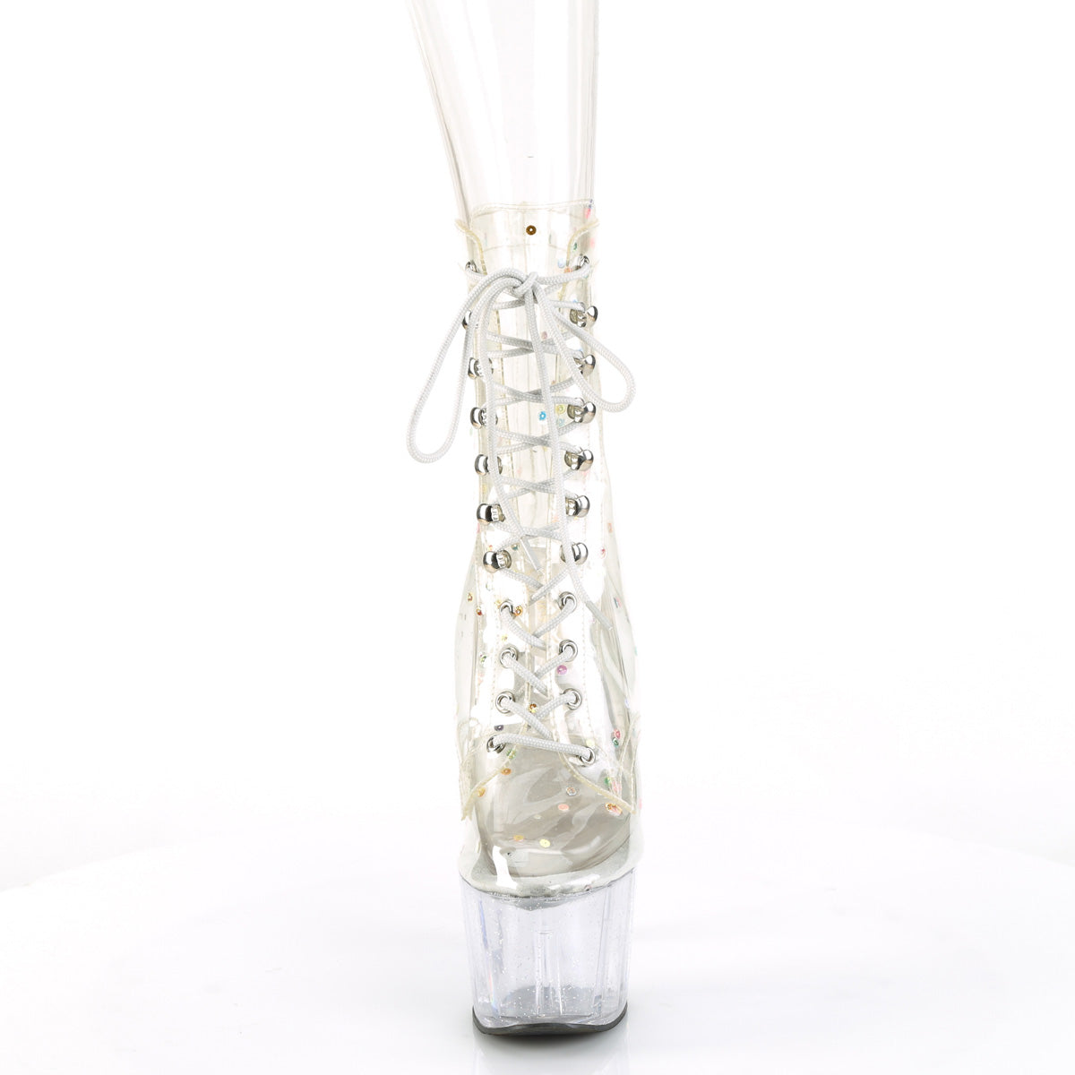 ADORE-1020C-2 Pleaser Clear Glitter Lace Up Pole Dancing Ankle Boots