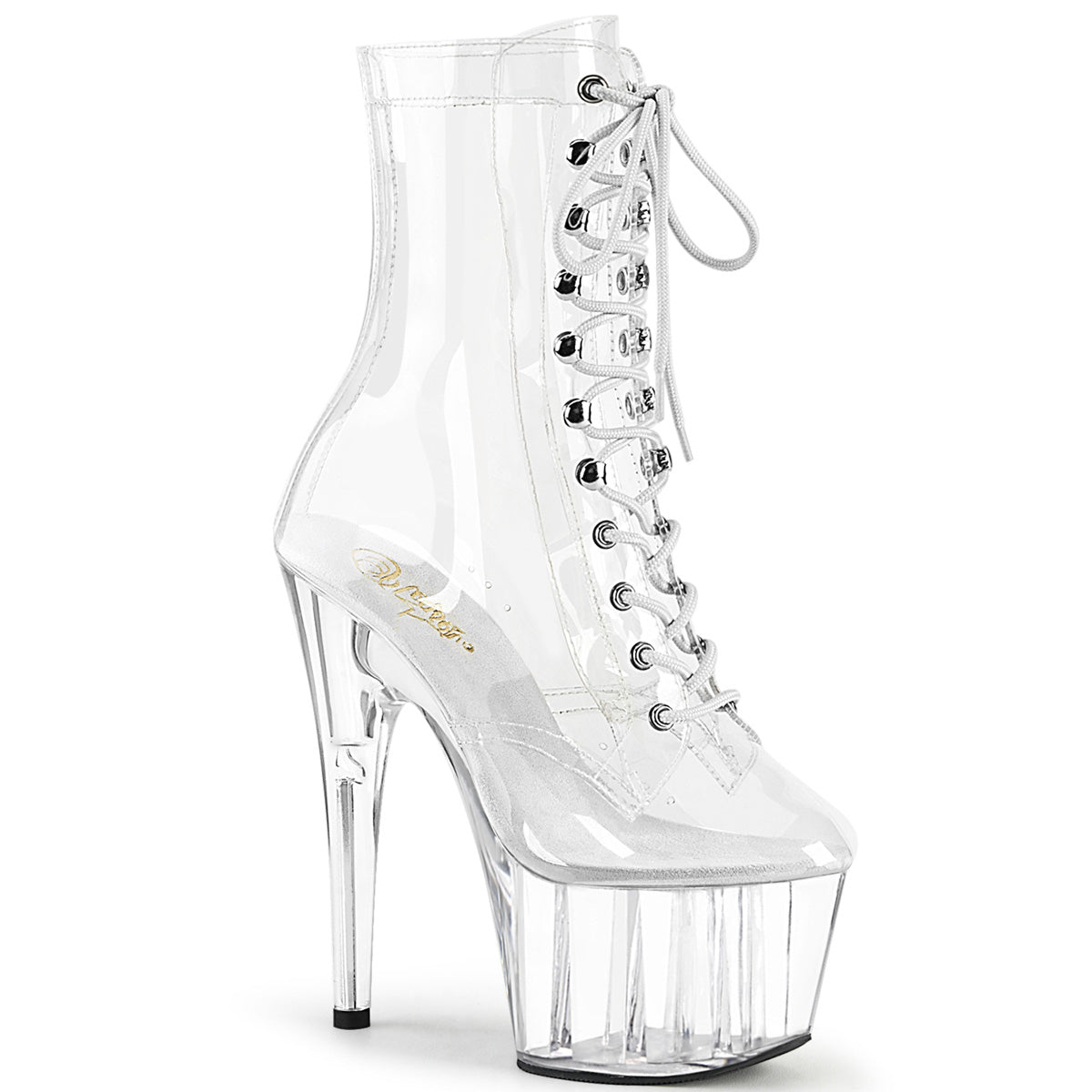 Adore-1020C Pleasers Clear Perspex Lace Up Boots de tobillo