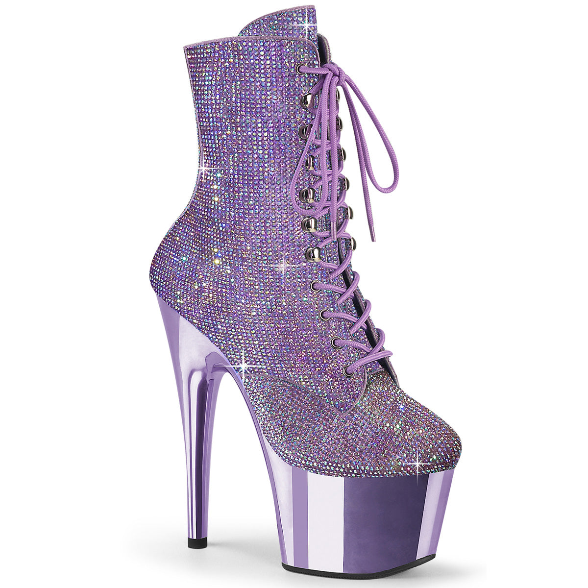 ADORE-1020CHRS Pleaser Lavender Bling Rhinestone Chrome Platform Ankle Boots