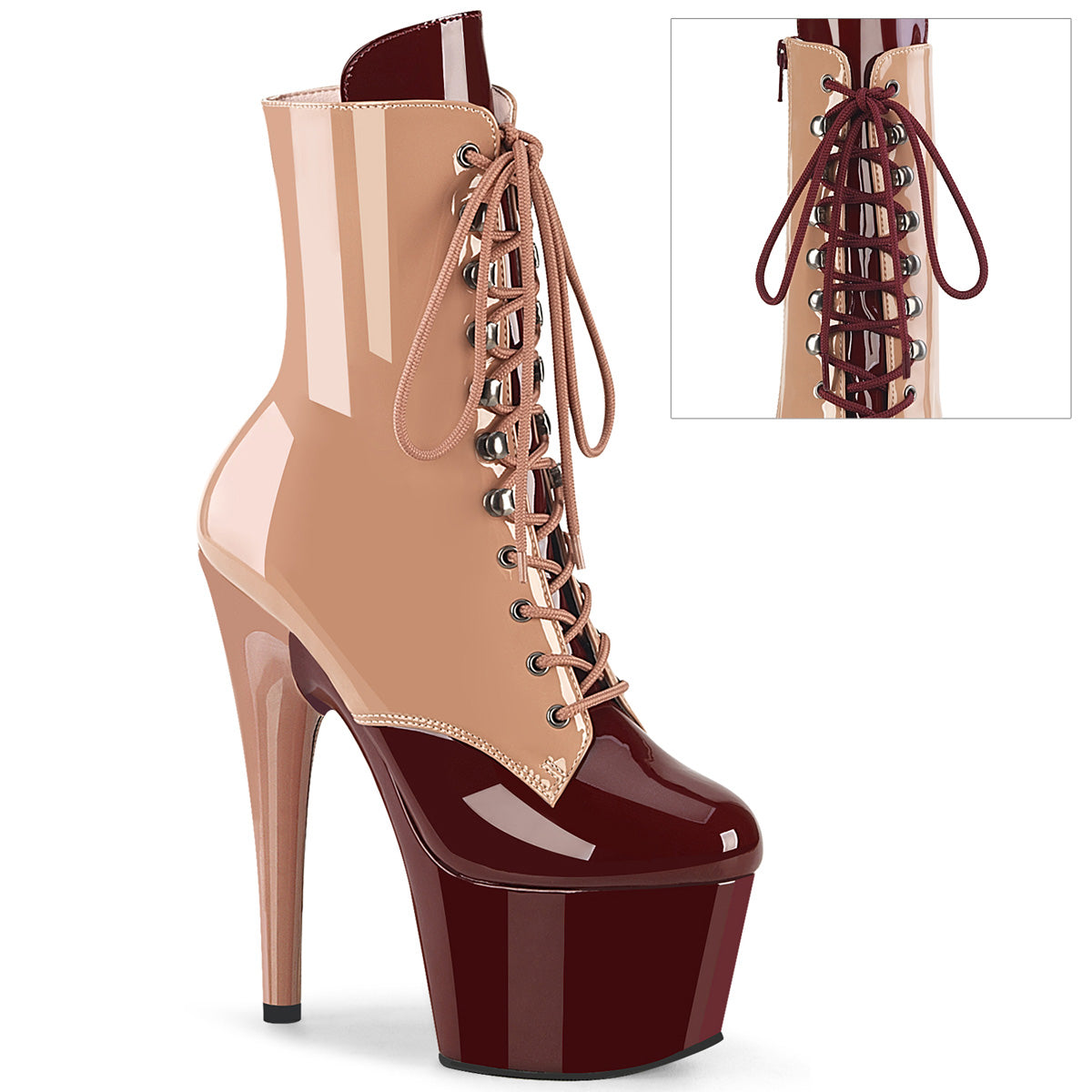 ADORE-1020DC Pleaser Lace Up Patent Pole Dancing Ankle Boots