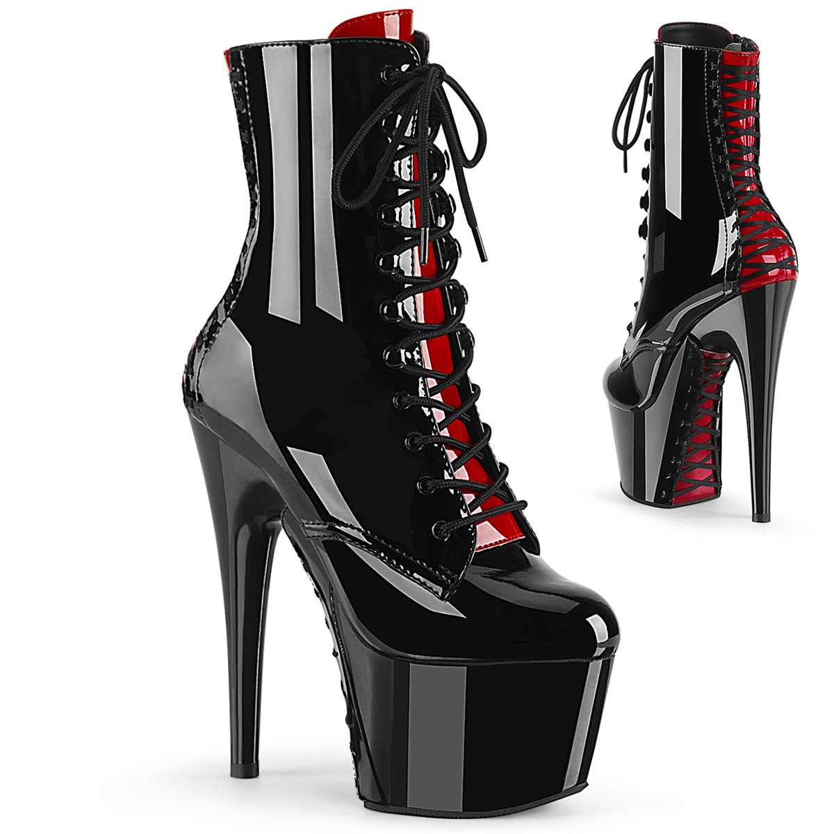 ADORE-1020FH 7" Heel Black Red Exotic Dancing Ankle Boots-Pleaser- Sexy Shoes
