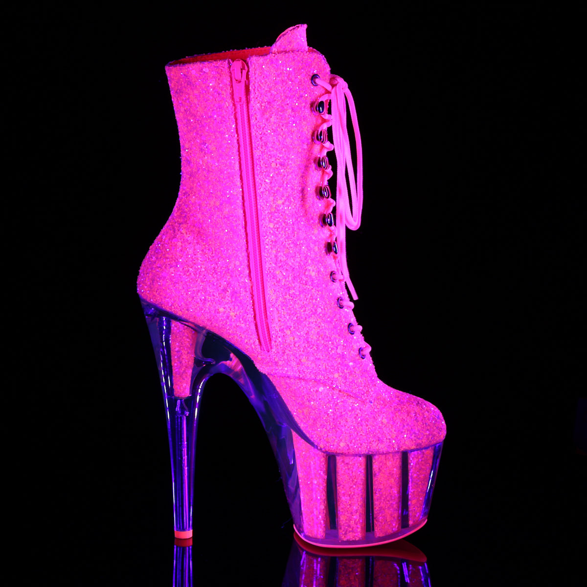 ADORE-1020G 7" Neon Pink Glitter Exotic Dancer Ankle Boots-Pleaser- Sexy Shoes Fetish Heels