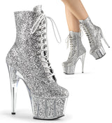 Silver Glitter 7 Inch Exotic Dance Ankle Boots -  Pleaser ADORE-1020G
