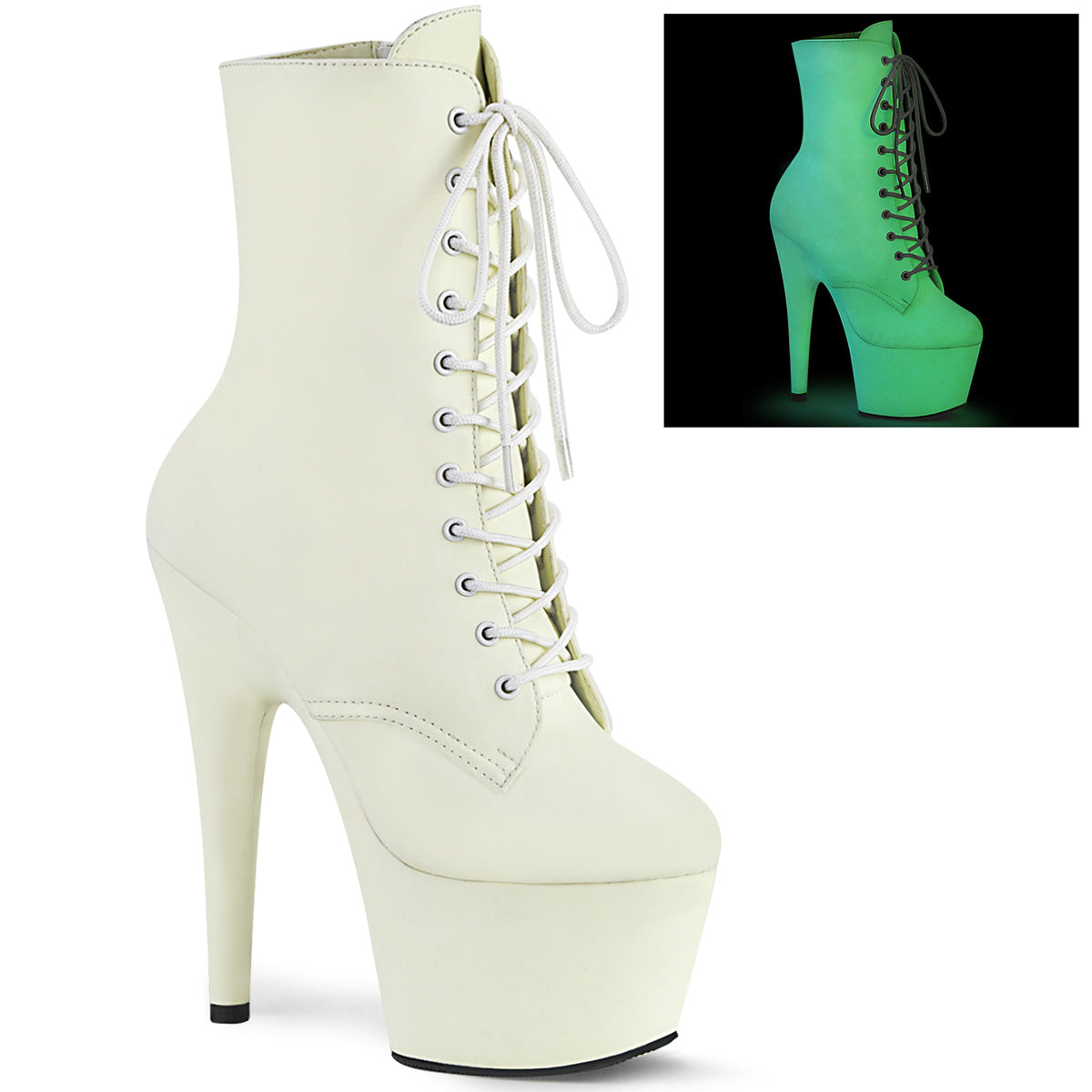 ADORE-1020GD Pleasers 7" Heel White UV Exotic Dancer Ankle Boots