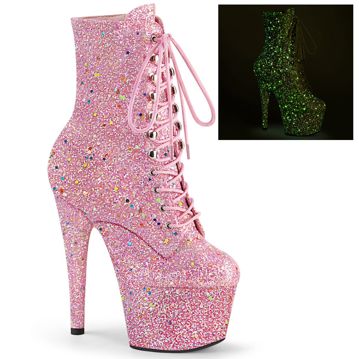 ADORE-1020GDLG 7" Heel Pink Multi Glitter Exotic Ankle Boots-Pleaser- Sexy Shoes