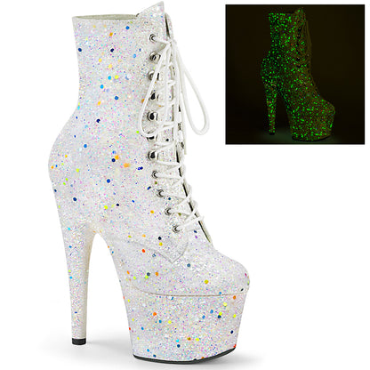 Adore-1020GDLG 7 Inch White Glitter Exotic Dancer Enkle Boot
