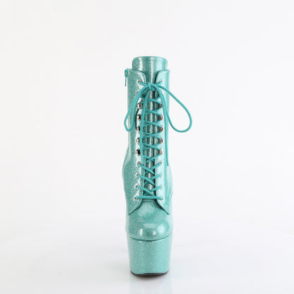ADORE-1020GP Pleaser Aqua Glitter Patent Lace Up Ankle Boots