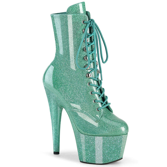 ADORE-1020GP Pleaser Aqua Glitter Patent Lace Up Ankle Boots